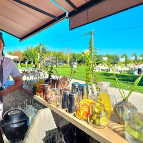Et Cetera – cum arată o nuntă în aer liber la vinărie 10 Barul mobil MixBarEvents amenajat pentru servirea cocktailurilor la o nuntă în aer liber la Et Cetera