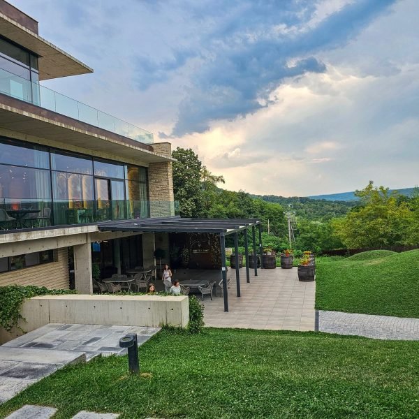 Exteriorul și terasa Natura Parc din Condrița, cu vedere spre codri