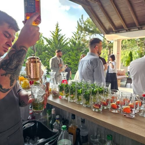 Bar mobil la Imperial Palace: recomandările noastre după un eveniment real 4 Barman prepară cocktailuri la barul mobil în timpul unei nunți la Imperial Palace din Cojușna.