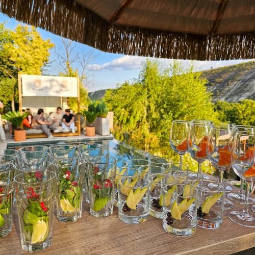 Villa Vi Escape: cum este locația pentru un eveniment la Orheiul Vechi 9 Pahare pregătite pentru cocktailuri lângă piscina de la Villa Vi Escape